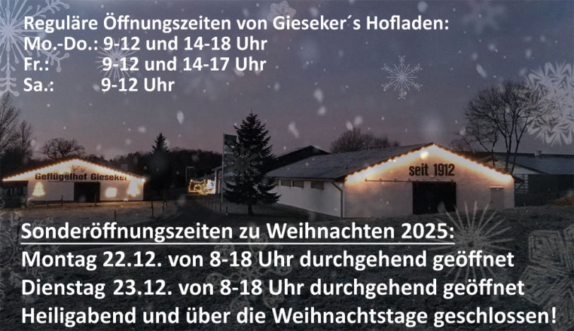 Weihnachtsöffnungszeiten bei Gieseker